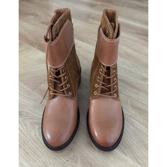 NEW Vanessa Bruno Leather Suede Lace Up Block Heeled Biker Ankle Boots Booties - Picture 11 of 12